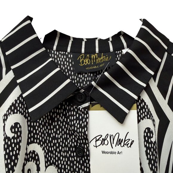 Bob Mackie Luxe Blouse Size Large Black White Womens Top Button Up NWT - Picture 3 of 11